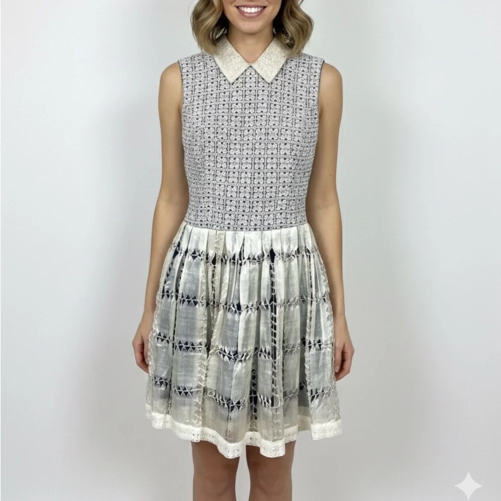 Opening Ceremony Silk Blend Collared Lace Mini Dress Fit Flare Sz 4